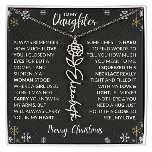 To My Duaghter - Merry Christmas - Personalized Birth Flower Name Necklace