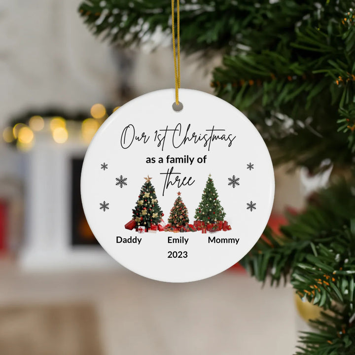 First Christmas as a Family of Three Personalized Ornament