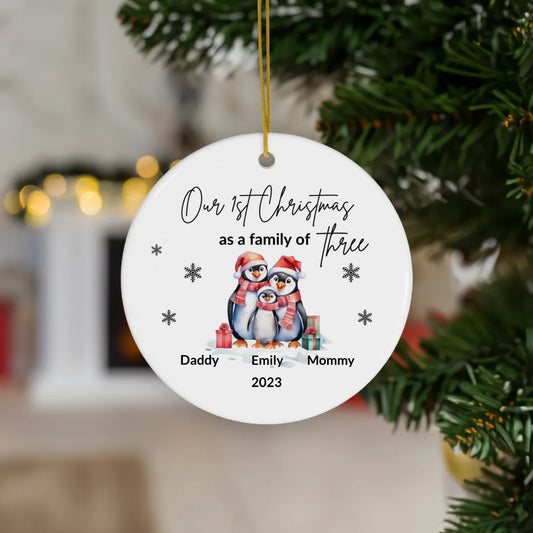 First Christmas as a Family of Three Personalized Ornament
